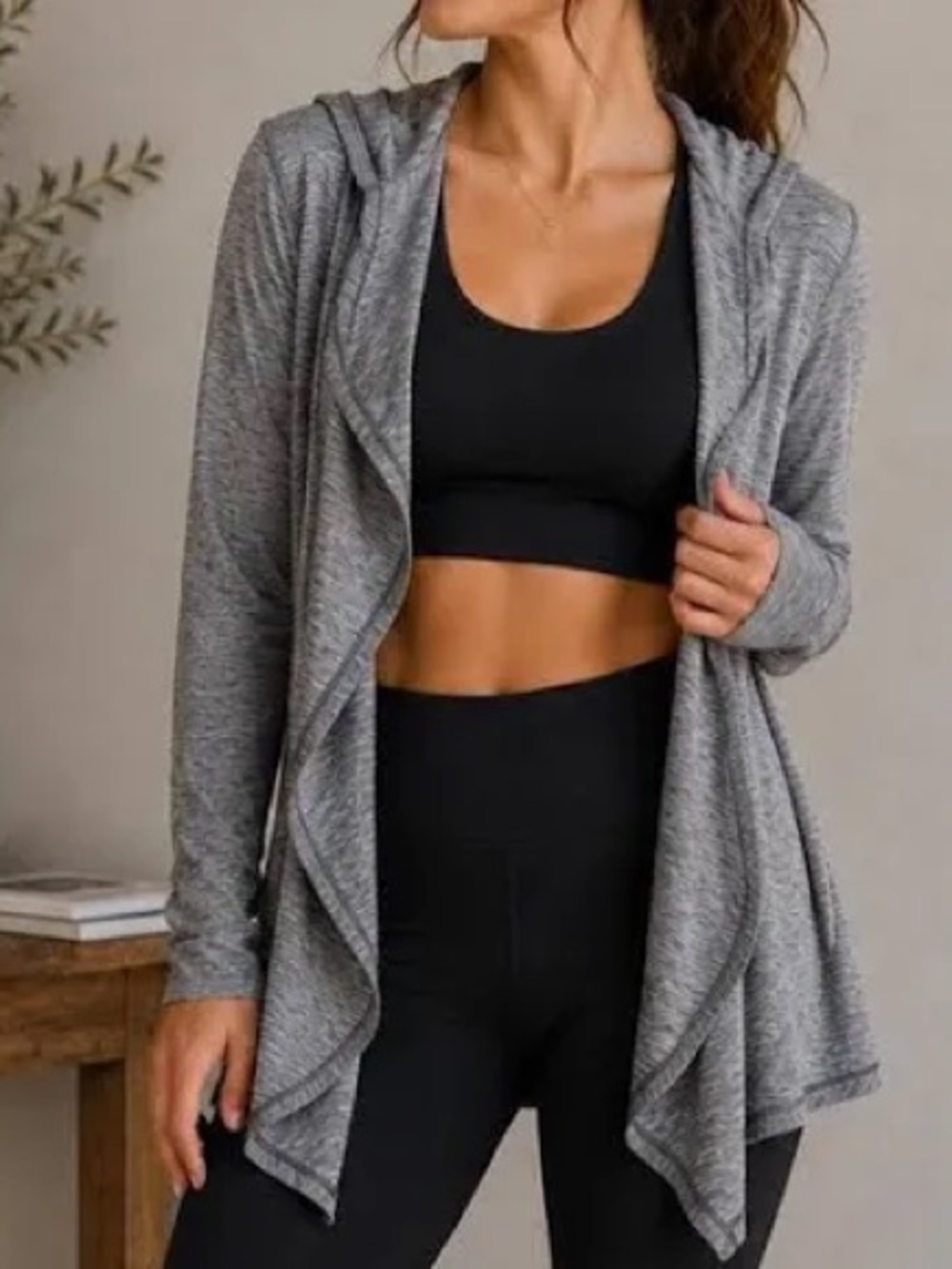 Reebok Gray Hooded Open-Front Draped Jacket